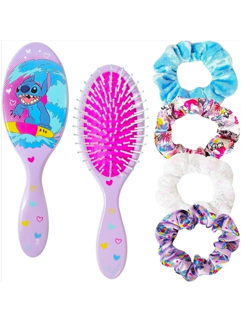 Disney - Stitch Themed 5pc Hairbrush And Scrunchie Set